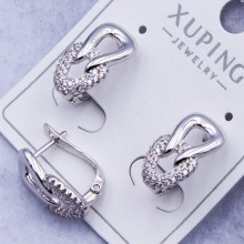 Сережки Xuping№307 15х7 мм фігурні з білим камінням купити недорого медзолото від виробника біжутерика