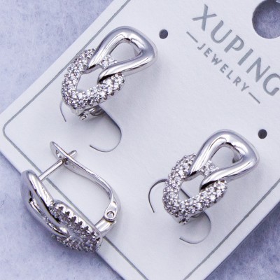 Сережки Xuping№307 15х7 мм фігурні з білим камінням купити недорого медзолото від виробника біжутерика