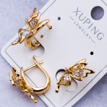 Сережки Xuping№304 h-20 мм метелик з білим камінням купити недорого медзолото від виробника біжутерика