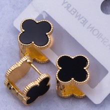 Сережки сталь№202 15 мм Van Cleef & Arpels чорна конюшина з декоративною окантовкою медична сталь куплю оптом біжумаркет
