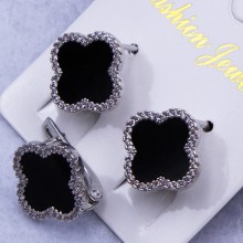 Сережки сталь№203 15 мм Van Cleef & Arpels чорна конюшина з цирконами медична сталь куплю оптом біжумаркет
