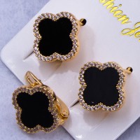 Сережки сталь№205 15 мм Van Cleef & Arpels чорна конюшина з цирконами медична сталь куплю оптом біжумаркет