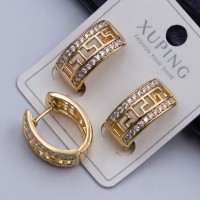 Сережки Xuping№351 h-20мм ширина 10мм 18к широкі напівкільця з геометричним грецьким орнаментом ксюпінг сережки в інтернет магазині позолотка