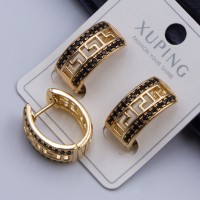 Сережки Xuping№352 h-20мм ширина 10мм 18к широкі напівкільця з геометричним грецьким орнаментом ксюпінг сережки в інтернет магазині позолотка