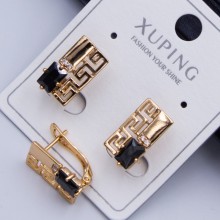 Сережки Xuping№354 15х7мм 18к поєднання грецького візерунка, гладкого глянцю та чорного циркона ксюпінг сережки в інтернет магазині позолотка