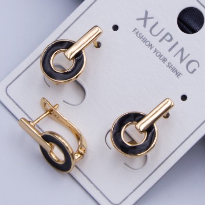Сережки Xuping№699 15х10мм 18к з геометричним дизайном у формі планки та кільця з глянцевою чорною емаллю куплю ювелірну біжутерію Xuping оптом Харків