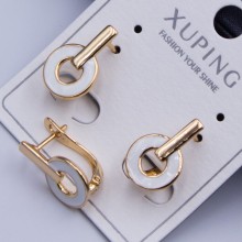 Сережки Xuping№700 15х10мм 18к з геометричним дизайном у формі планки та кільця з глянцевою білою емаллю куплю ювелірну біжутерію Xuping оптом Харків